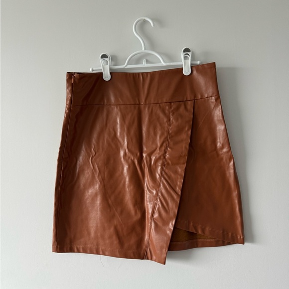 Faux Leather Skirt, Brown - Picture 2 of 4